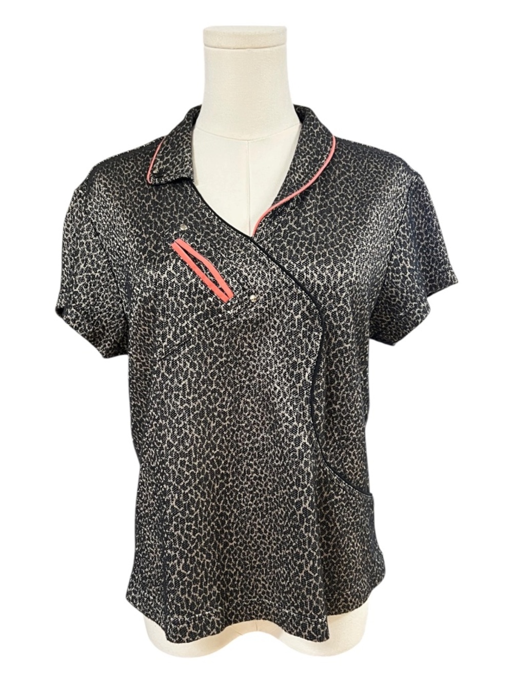 EUC Jamie Sadock Metallic Animal Print Golf Polo Shirt | Size M